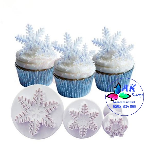 BỘ 3 KHUÔN NHẤN LÒ XO HOA TUYẾT 6 ( NHỰA)