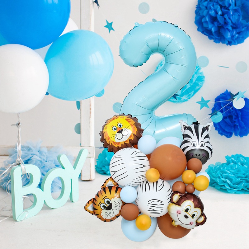 Bộ 34 Bong Bóng Hình Số 1-3 Màu Xanh/Hồng Dùng Để Trang Trí Tiệc Sinh Nhật Cho Bé 1-3 Tuổi