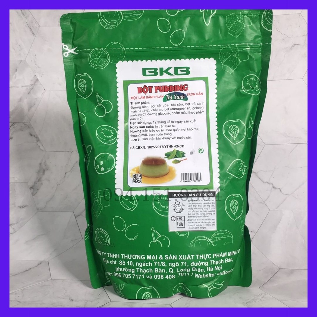 Bột pudding trứng, dâu, trà xanh, khoai môn, sầu riêng, dừa, socola bkb gói 1kg