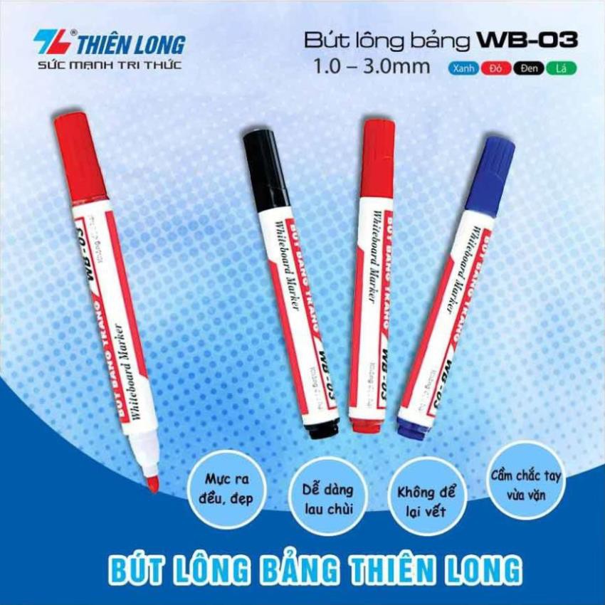 Hộp 10 Bút Lông Viết Bảng Trắng Thiên Long Xóa Được WB-03 - Ngòi 2.5mm