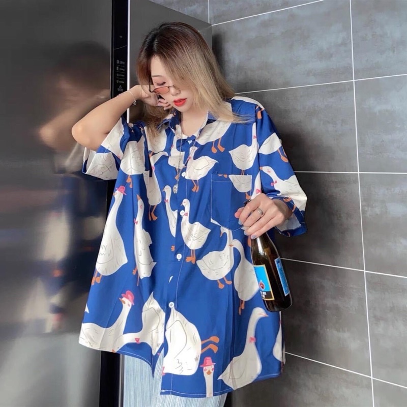Áo Sơmi Tay Ngắn Unisex Vịt Xanh