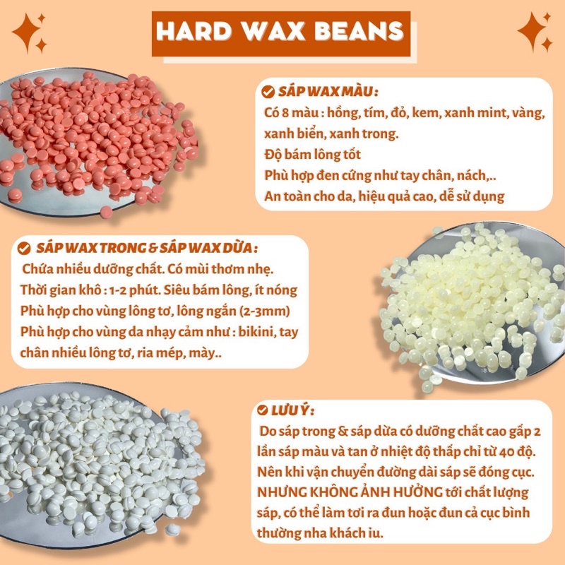 Sáp wax lông Hard wax bean triệt lông gói 100gam sáp, sáp wax bám lông siêu tốt ít nóng