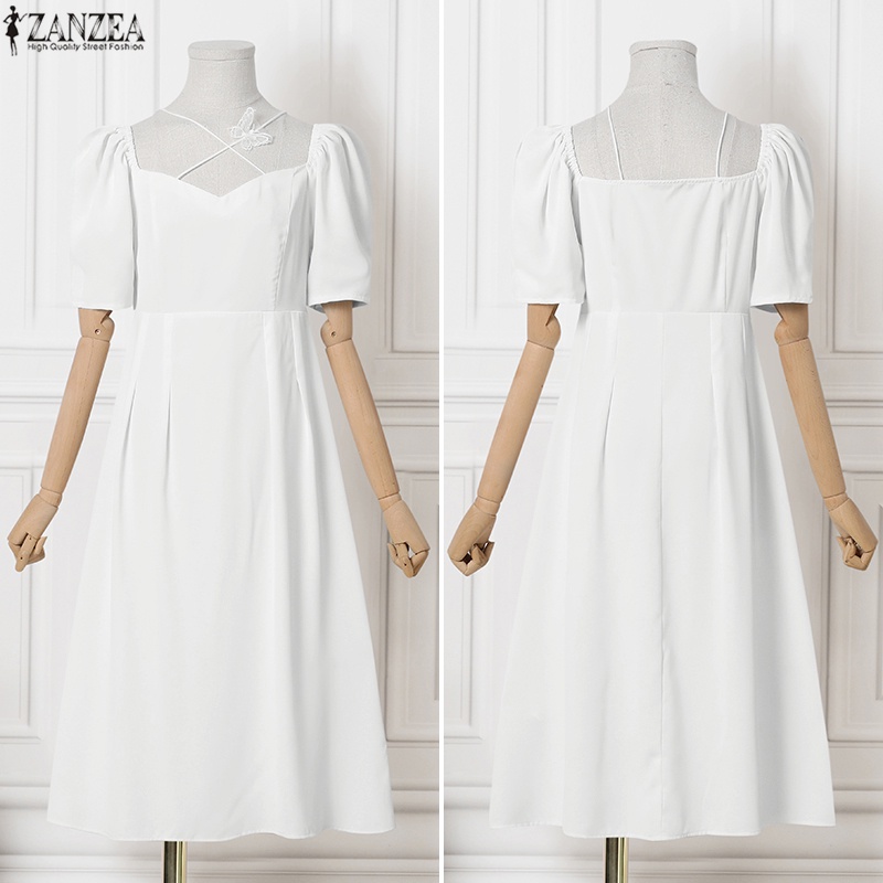 Đầm ZANZEA dáng dài tay phồng cổ vuông thời trang Hàn Quốc cho nữ