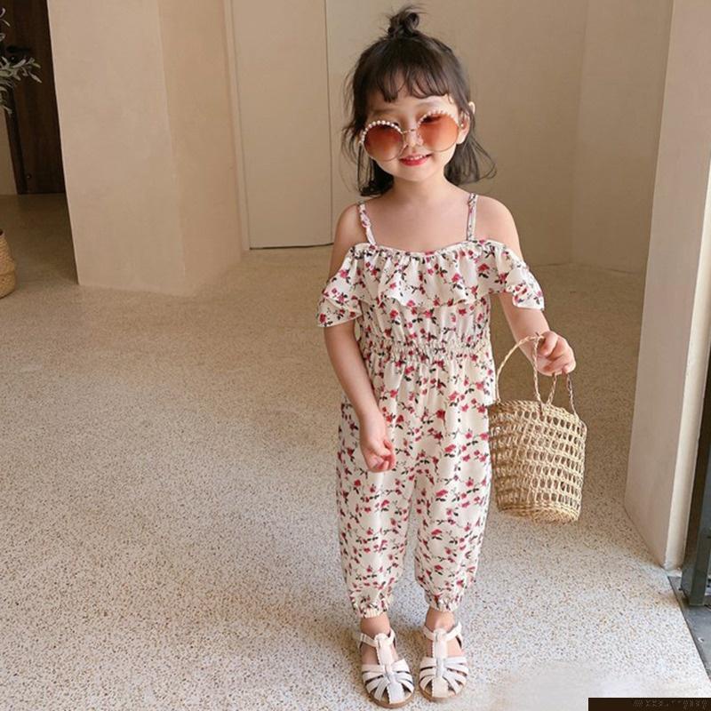 Bộ áo liền quần không tay ống rộng in hoa dễ thương cho bé gái