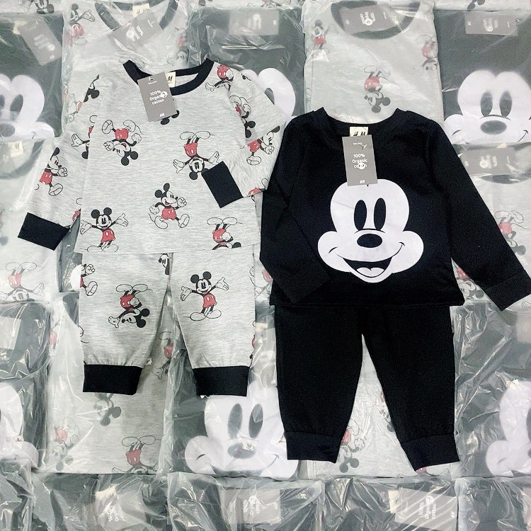 BT176 - SET 2 BỘ MICKY ĐEN XÁM MẶT CƯỜI CHO BÉ TRAI