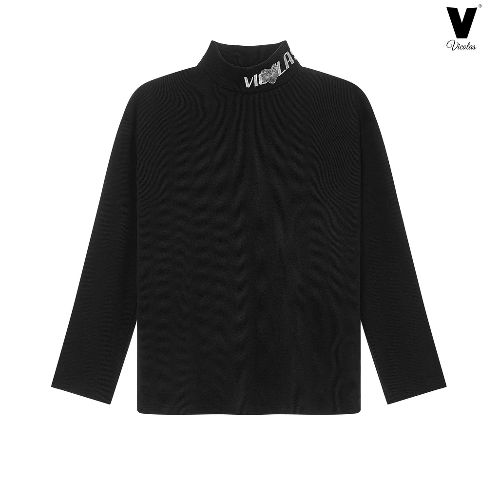 Áo thun tay dài cổ lọ thêu họa tiết Vicolas vải thun gân co giãn giữ ấm tốt  -V VICOLAS TURTLENECK TEE