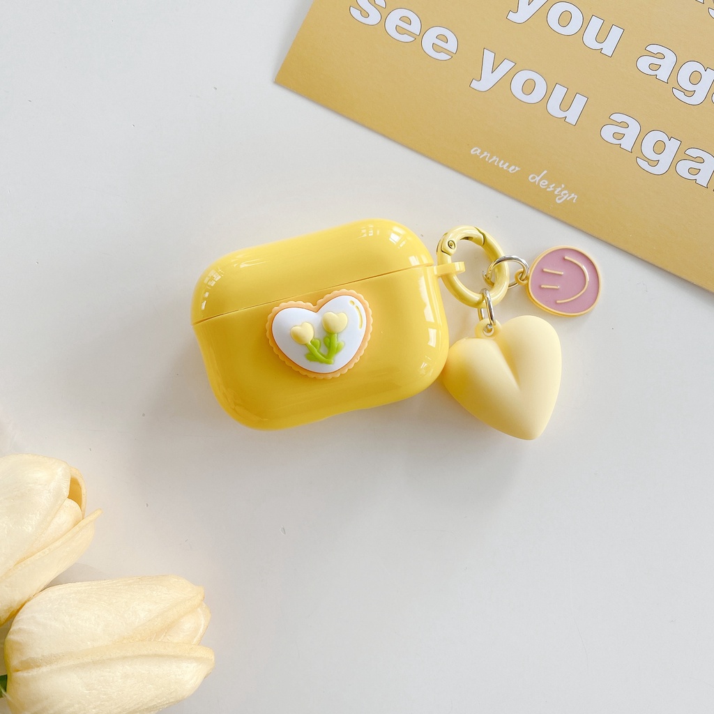 Vỏ Bảo Vệ Hộp Sạc Tai Nghe Bluetooth airpods 1 2 pro Bằng tpu Mềm Hình Hoa Tulip Mặt Cười Màu Vàng Dễ Thương