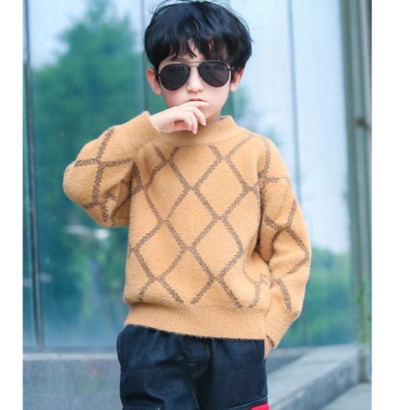 Áo len bé trai lớn họa tiết đan chéo size 14-32kg (HÀNG QCCC) AL01