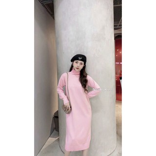 Váy len lông cừu dáng suông, cổ lọ