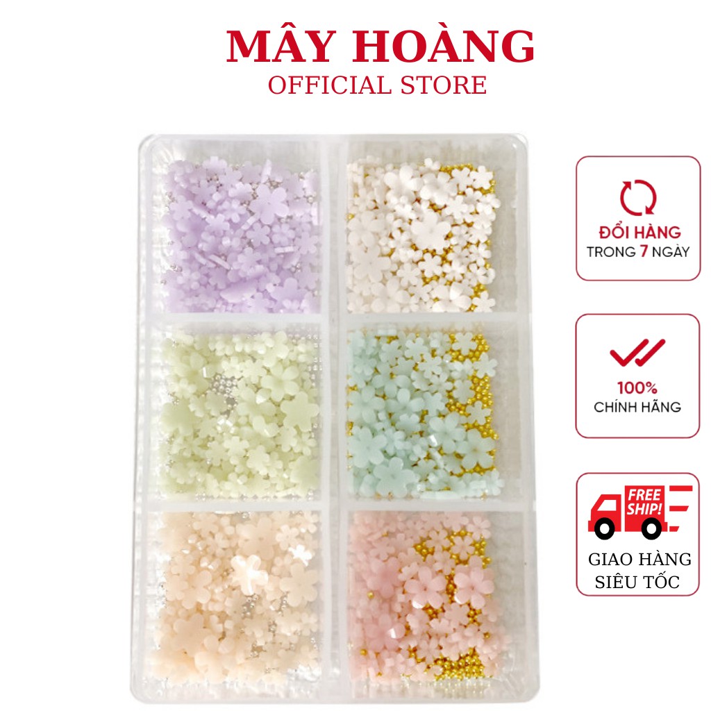 Charm hoa nail gắn móng Sét 6 màu mix size (kèm bi vàng)