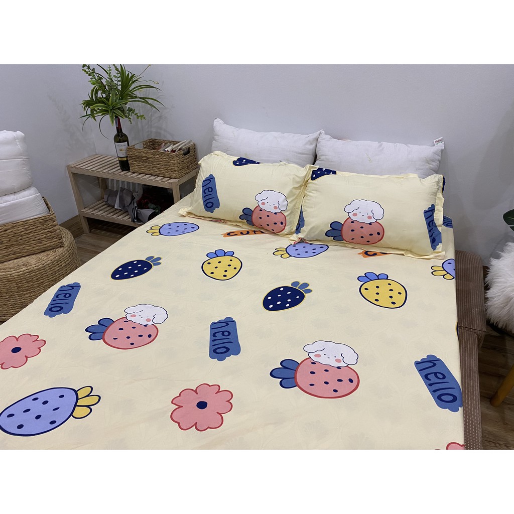 SET GA CHUN VÀ 2 VỎ GỐI NẰM COTTON POLY NGOCANHBEDDING HOT NHẤT HÈ 2021 MẪU DÂU TRẮNG