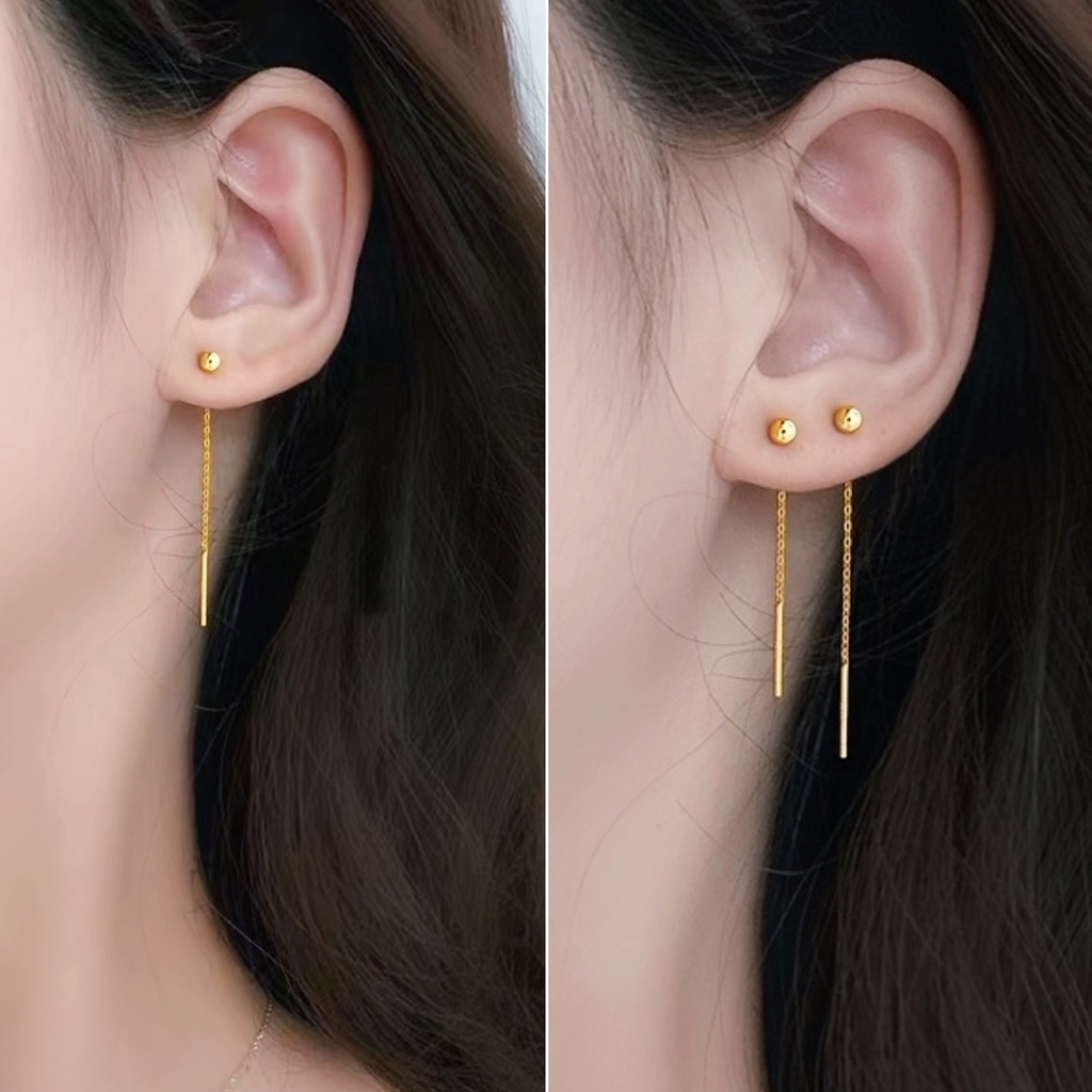 Khuyên tai thả chất liệu titan không đen gỉ mặt bi tròn (1 đôi )