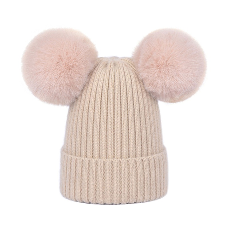 Mũ Len Trùm Đầu Giữ Ấm Mùa Đông Phối Bóng Lông Dễ Thương Cho Bé