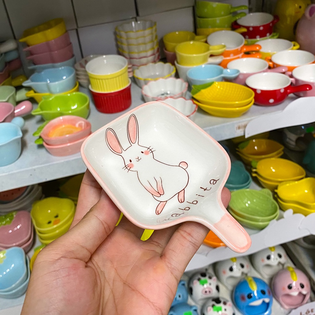 Chén ăn sứ THỎ HỒNG dễ thương cho hamster, sóc, bọ, nhím, thú nhỏ