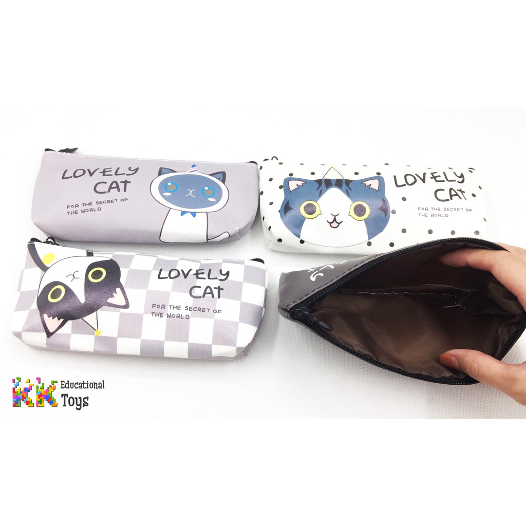 Đồ dùng học sinh, quà tặng cho con: Túi đựng bút 1 ngăn lovely cat - KKstore