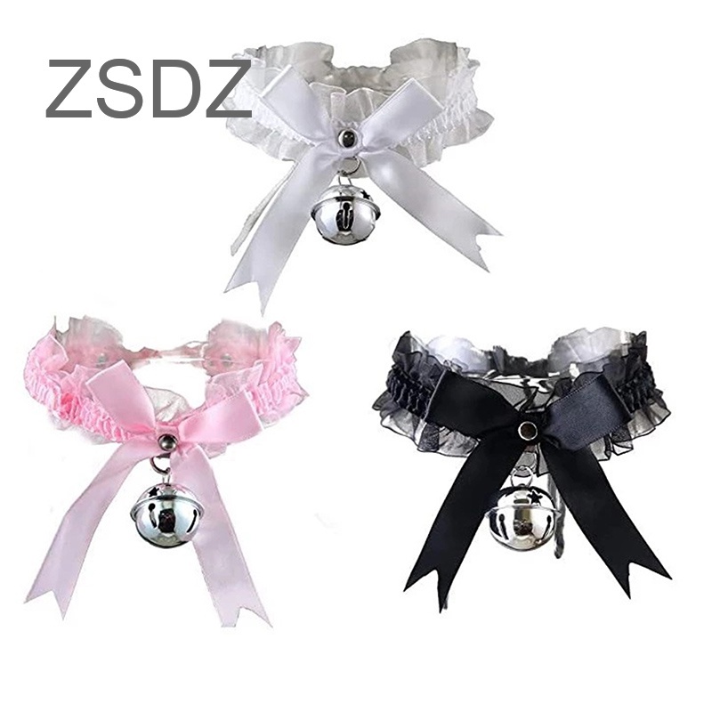 Vòng Cổ Choker Ren Phối Chuông Có Thể Điều Chỉnh Phong Cách Gothic Dễ Thương Cho Nữ
