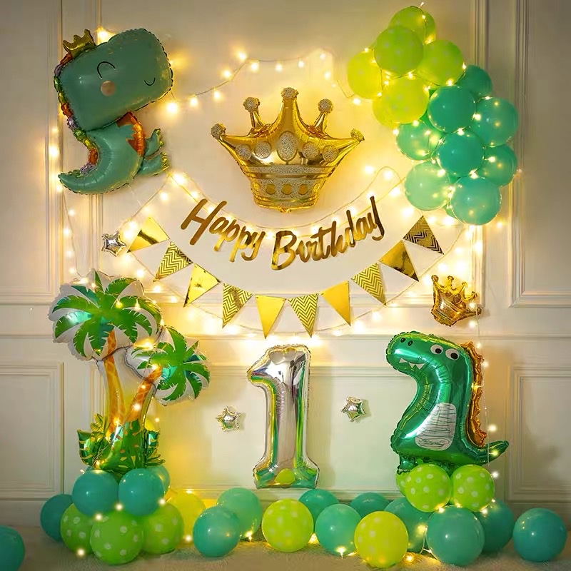 TRANG TRÍ SINH NHẬT , SET BÓNG NHÔM KHỦNG LONG KÈM PHỤ KIỆN ĐẦY ĐỦ