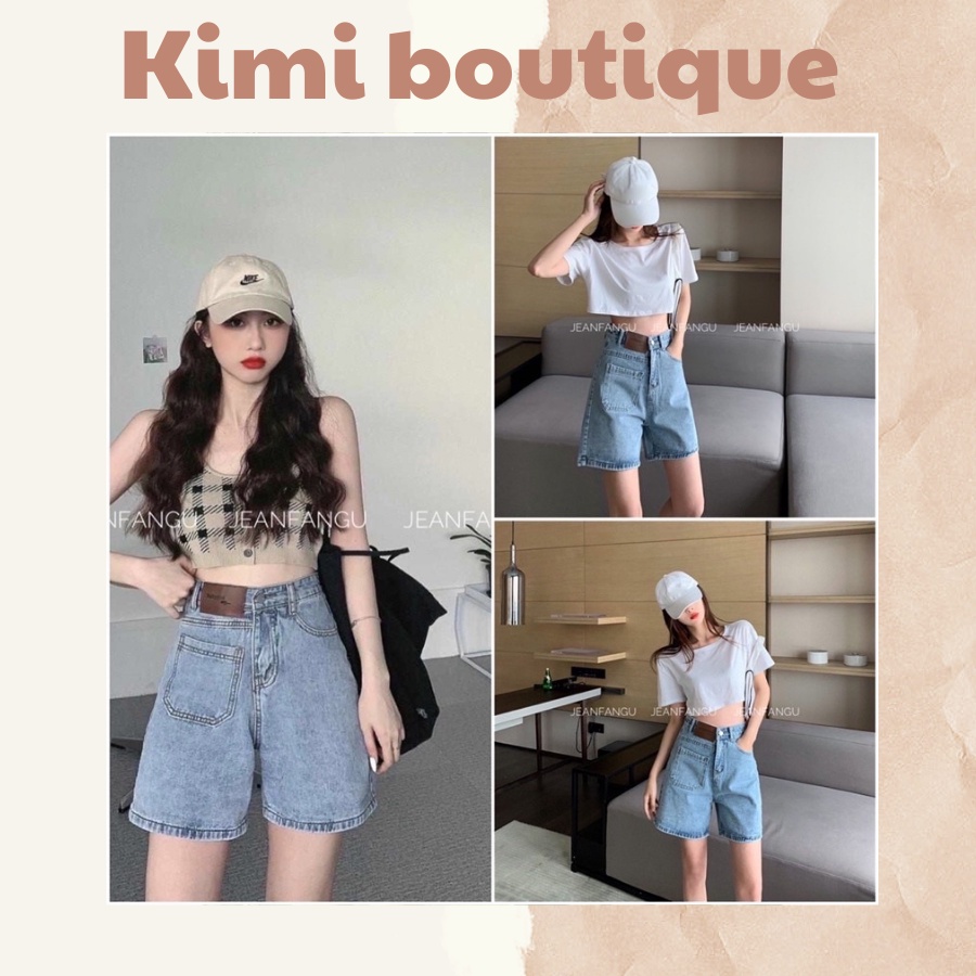 Quần ngố ống rộng tag da cạp cao cá tính, quần bò ngang đùi chất siêu đẹp - 𝑲𝒊𝒎𝒊𝒃𝒐𝒖𝒕𝒊𝒒𝒖𝒆