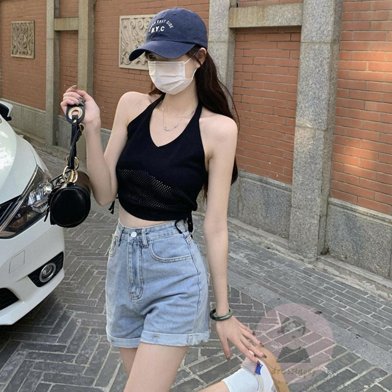 Áo Tank Top Dệt Kim Hở Lưng Màu Trơn Thời Trang Mùa Hè Dành Cho Nữ