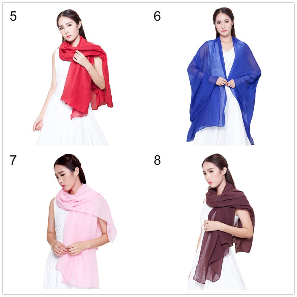 Khăn choàng cotton linen dáng dài thời trang đơn sắc