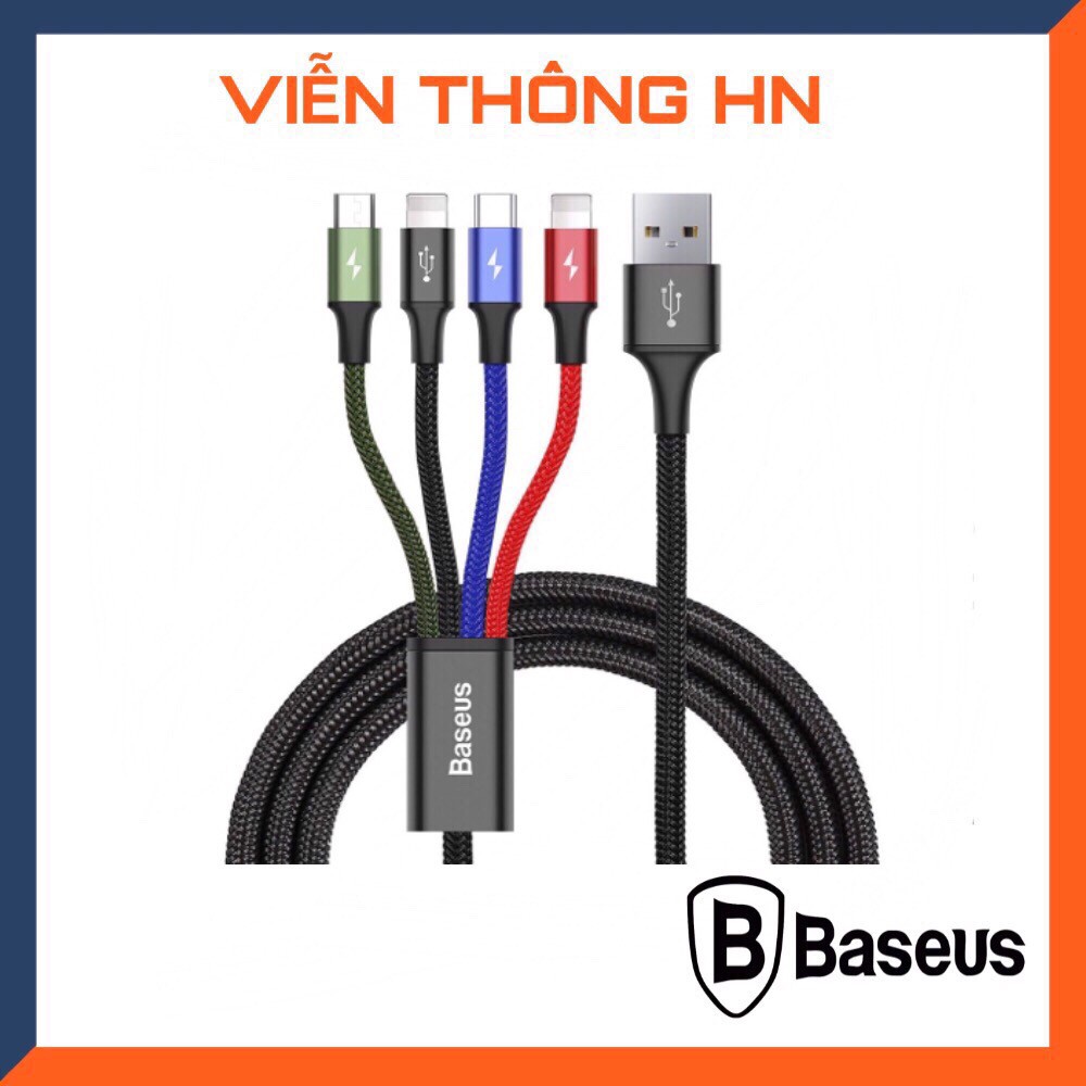 Dây sạc 3 đầu baseus dài 1.2m - cáp sạc đa năng 4 đầu lightning type c micro cho iphone samsung xiaomi - vienthonghn