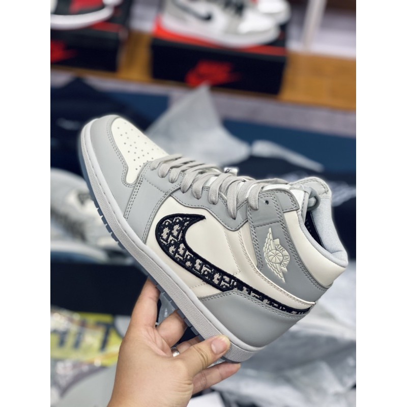[AGsneaker] Giày thể thao cổ cao cao cấp màu xám đủ phụ kiện chân bè fit lên 1 size..