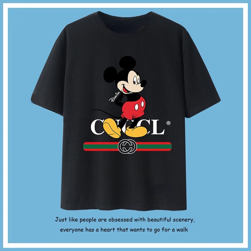Áo Thun Tay Ngắn In Họa Tiết Chuột Mickey Hiệu Gucci Thời Trang Cho Cặp Đôi