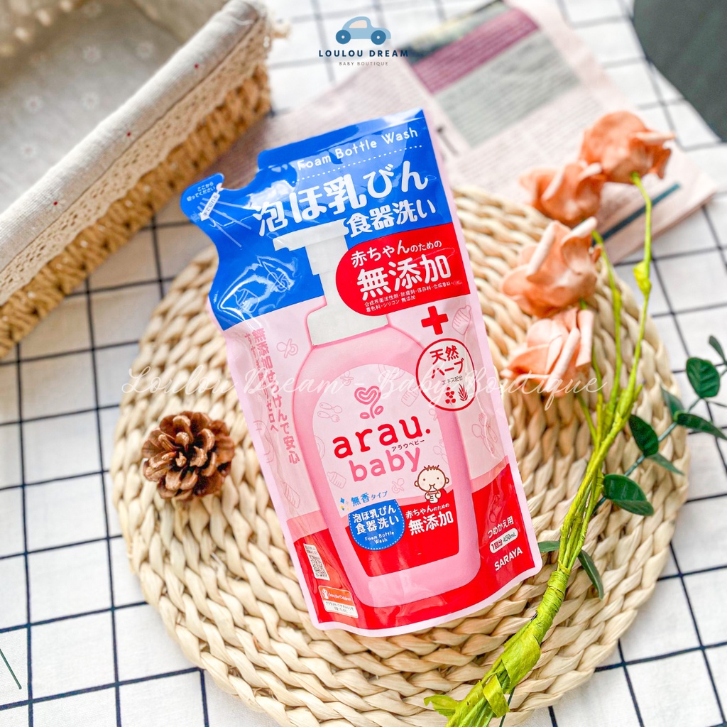 Nước rửa bình sữa Arau Baby nội địa Nhật Bản dạng chai 500ml / túi 450ml chiết xuất tự nhiên an toàn cho bé