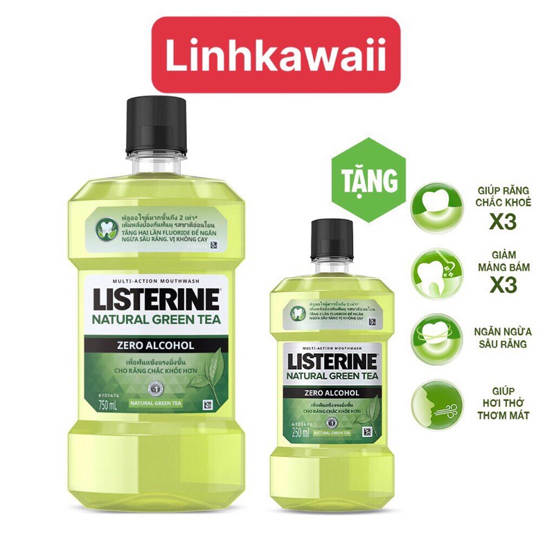 Nước súc miệng Listerine trà xanh 750ml + Tặng 1 trà xanh 250ml