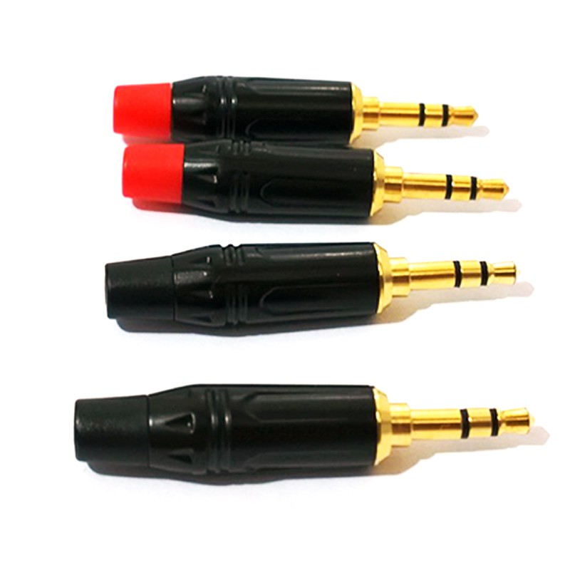 Đầu hàn jack cắm audio 3.5mm 3 nấc stereo gold 24K chuôi cắm cao su OD-4mm (1 chiếc đen/đỏ)