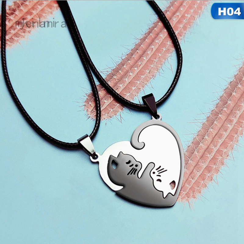 Vòng cổ cặp đôi phối mặt mèo ghép hình trái tim âm dương
