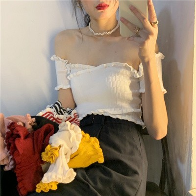 Cocory vn Áo Croptop Tay Ngắn Thiết Kế Trễ Vai Quyến Rũ