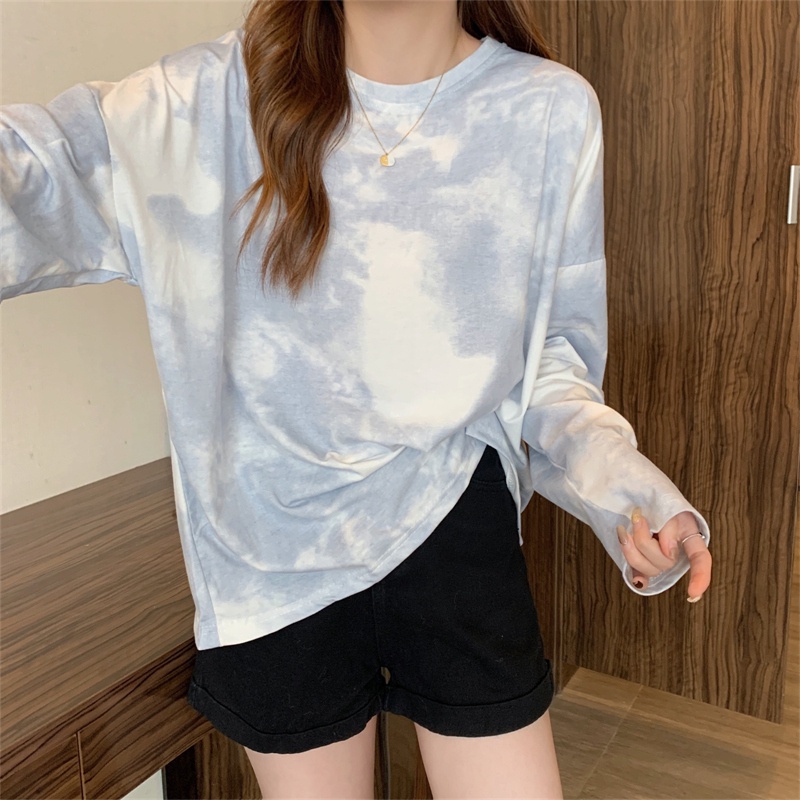 【ZHELIHANGFEI】Áo Thun Tay Dài Nhuộm Màu Phong Cách Preppy