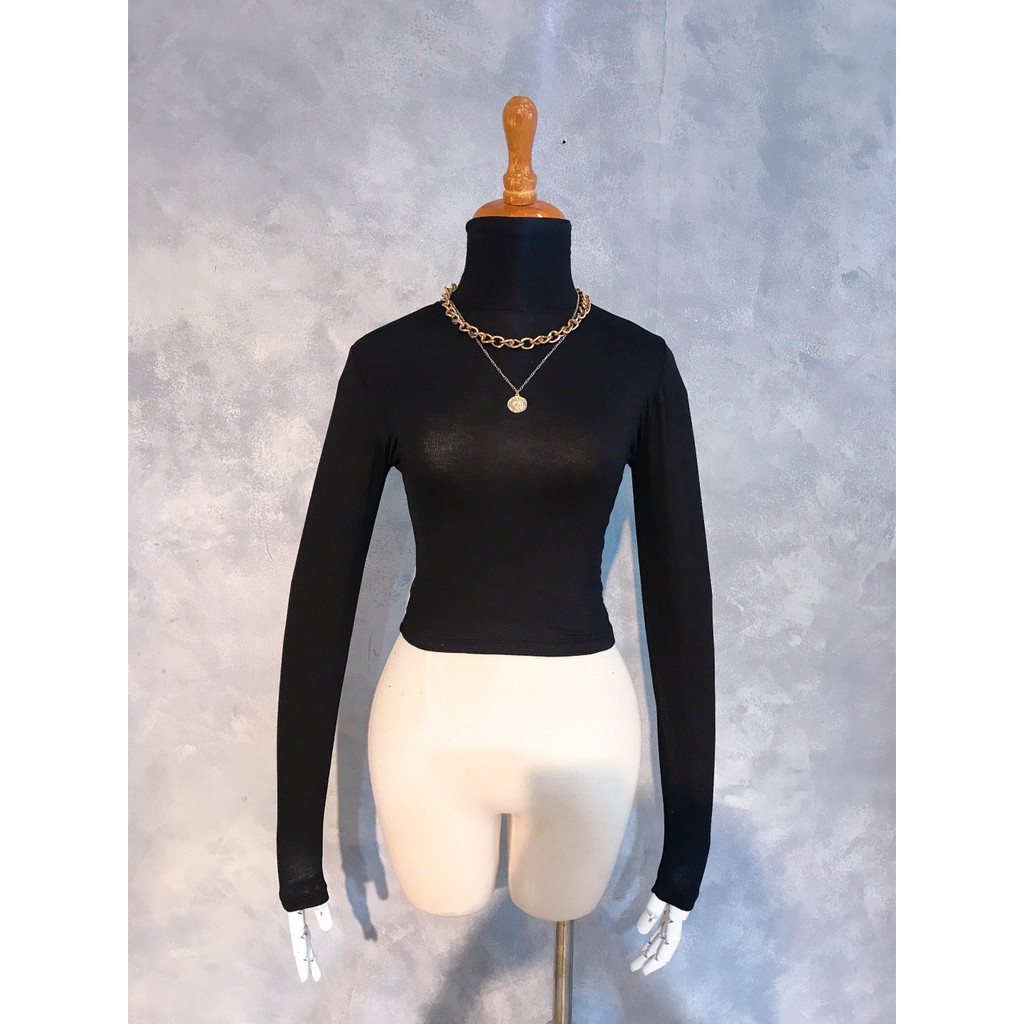 Áo Thun Croptop Tay Dài Cổ Lọ Trắng Đen Freesize "CROPTOP CỔ LỌ TAY DÀI" | BigBuy360 - bigbuy360.vn