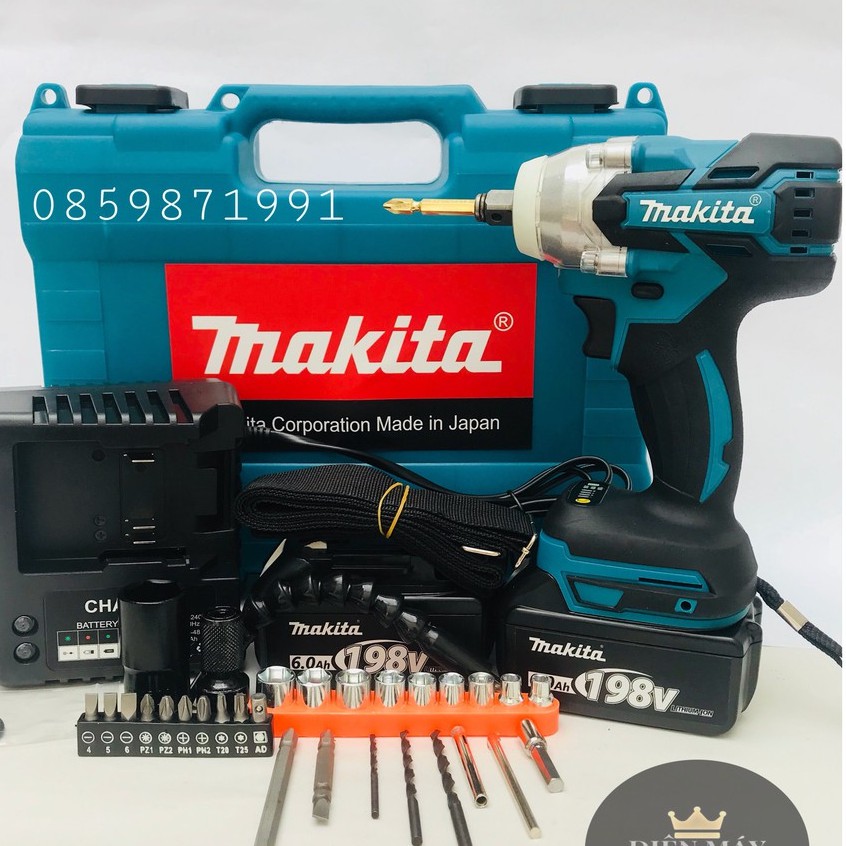 Máy siết bulong MAKITA 198v_Tặng bộ phụ kiện 29 chi tiết - Máy siết  bu lông dùng pin makita không 2 trong 1