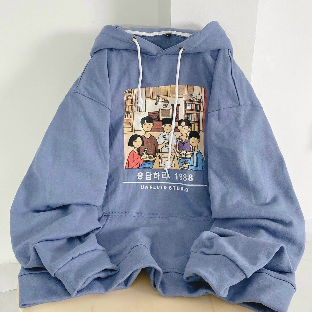 Áo hoodie chui đầu in hình UNFLUID STUDIO,  áo hoodie nỉ Pe dày dặn form và chất, hàng chất lượng.