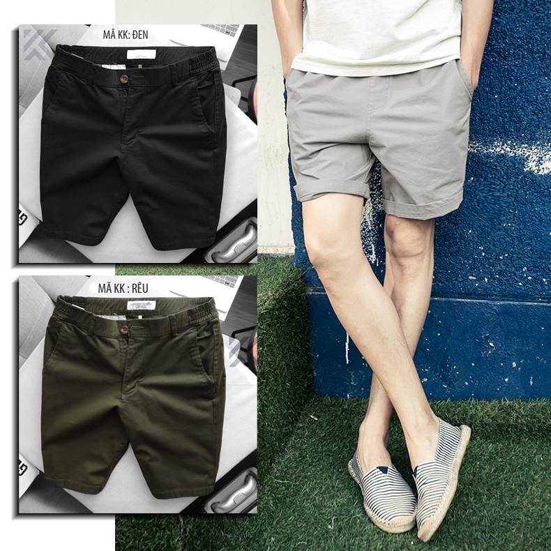 Quần đùi kaki nam Hàn Quốc cạp thun sau chất kaki Thái bền đẹp giữ form QN14