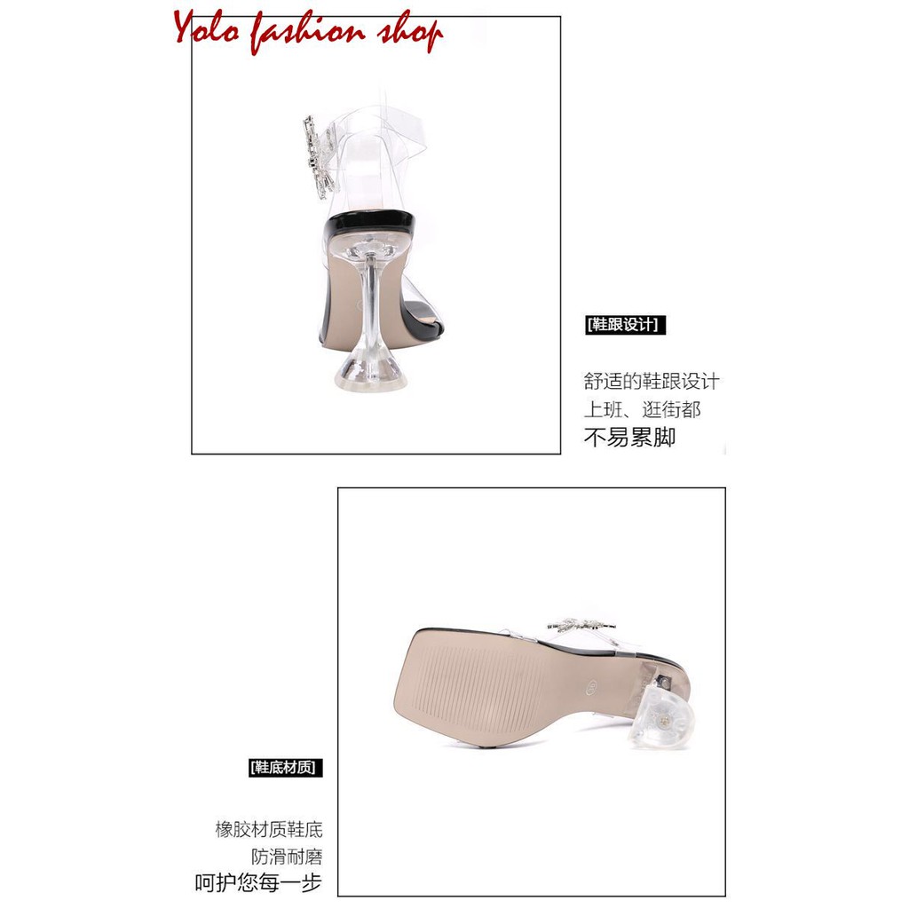 Giày cao gót/sandal cao gót nữ quai trong đính nơ đá sang chảnh - GC715