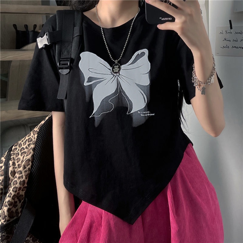 Áo Thun Tay Ngắn Dáng Rộng Màu Đen Thời Trang Mùa Hè Dành Cho Nữ