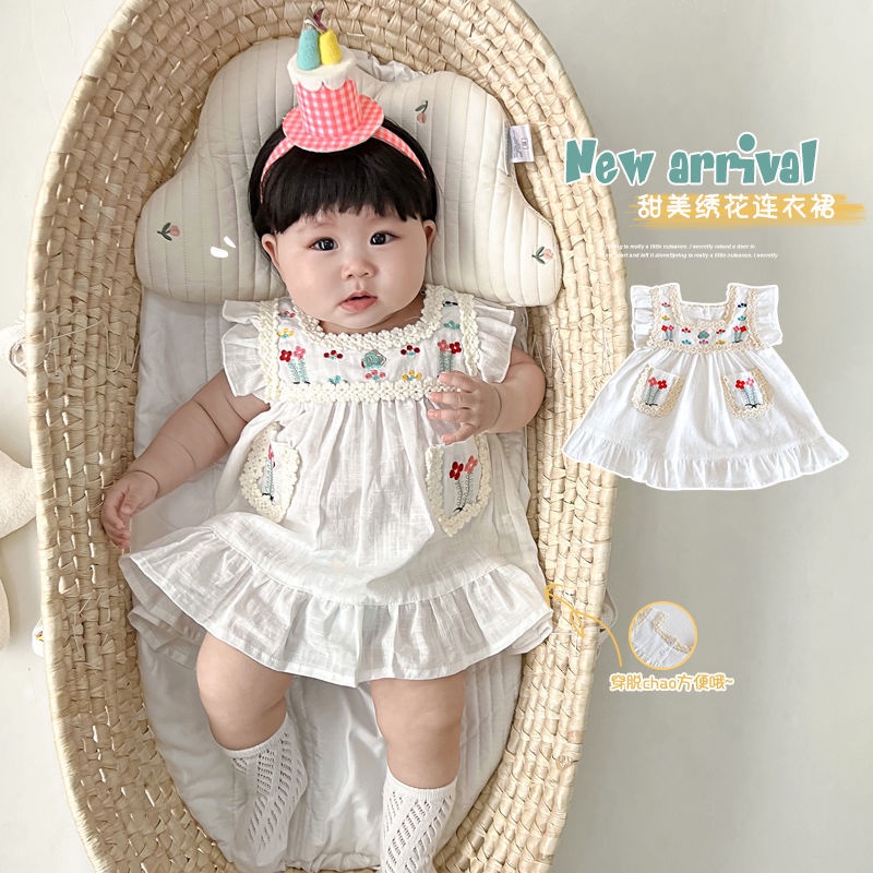 Đầm Công Chúa Không Tay Thêu Họa Tiết Hoa Xinh Xắn Thời Trang Mùa Hè Cho Bé Gái