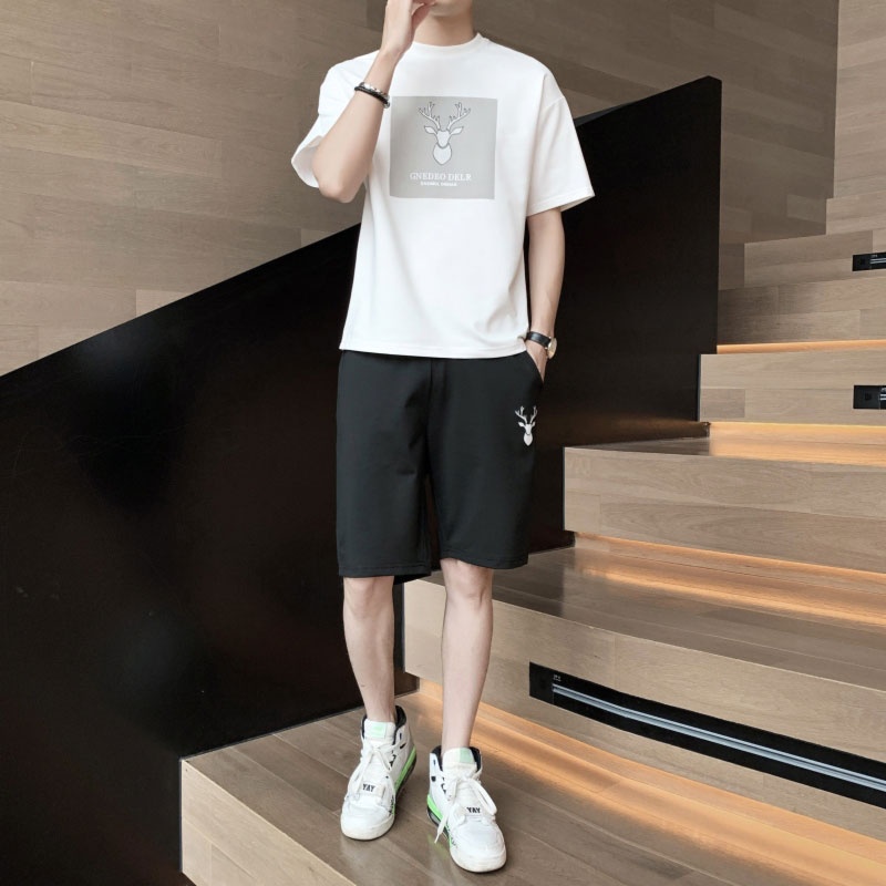 Set Áo Thun Ngắn Tay Cổ Tròn Và Quần Short Thời Trang Mùa Hè Cho Nam