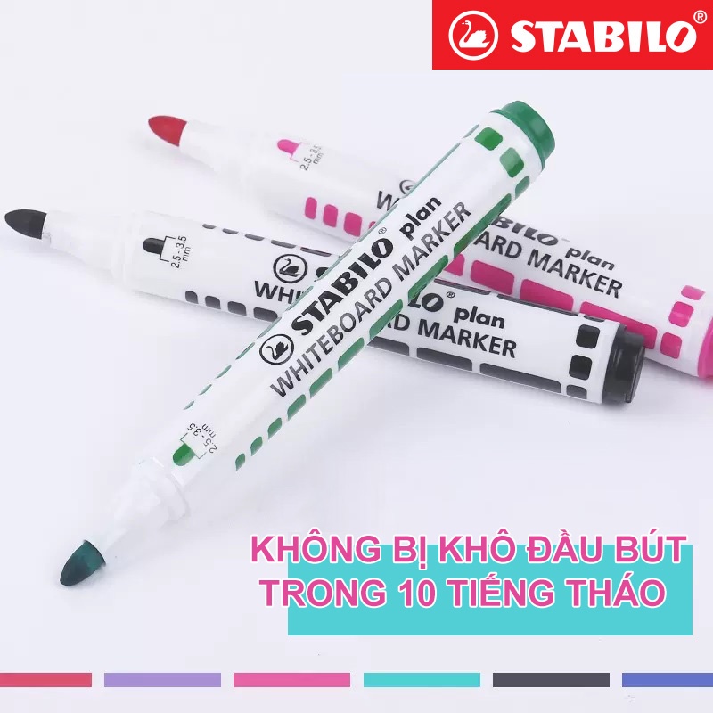 Hộp 10 Bút viết bảng STABILO plan WHITEBOARD MARKER đầu tròn/vuông