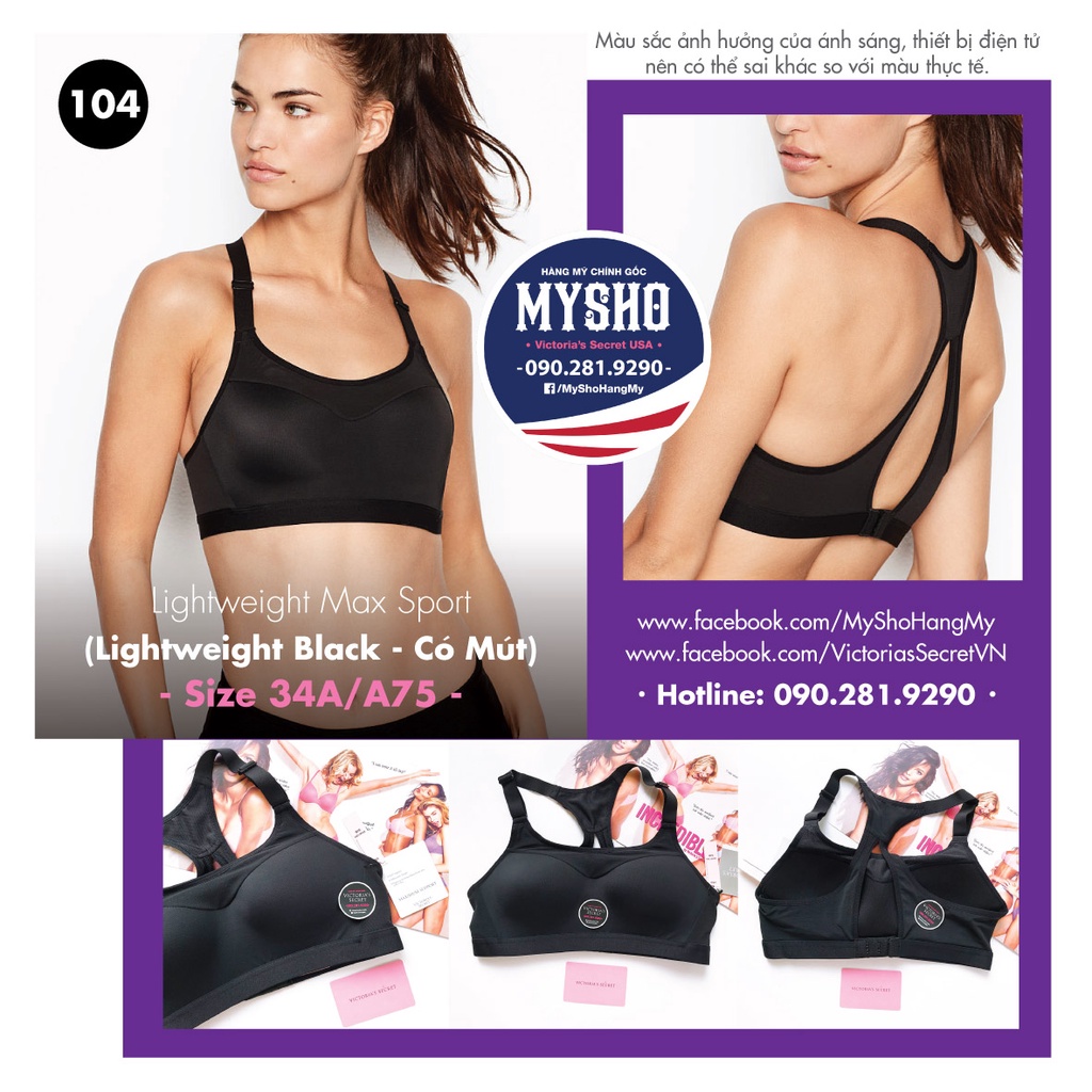 [Size 34A/A75 - 104] Áo Tập Lightweight Max Sport (Lightweight Black - có Mút)