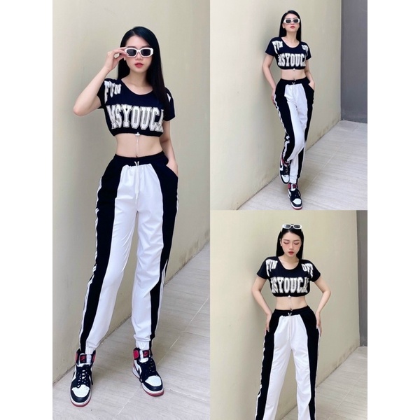 Bộ quần jogger áo croptop tập gym, aerobic, dance siêu cá tính chất cotton đẹp