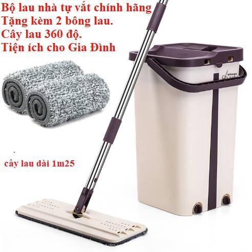 Cây lau nhà kèm thùng tự vắt 2 ngăn tặng kèm 2 miếng lau