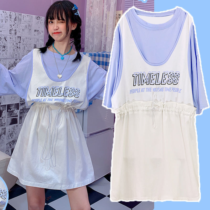 Đầm Thun Ngắn Tay Phối Dây Rút Thời Trang Cho Nữ