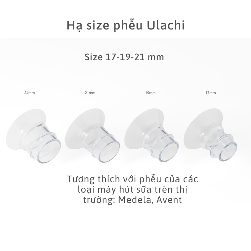 Đệm giảm size, hạ size phễu, cup máy hút sữa Ulachi 17/19/21mm, chất liệu silicon tương thích với nhiều máy hút sữa