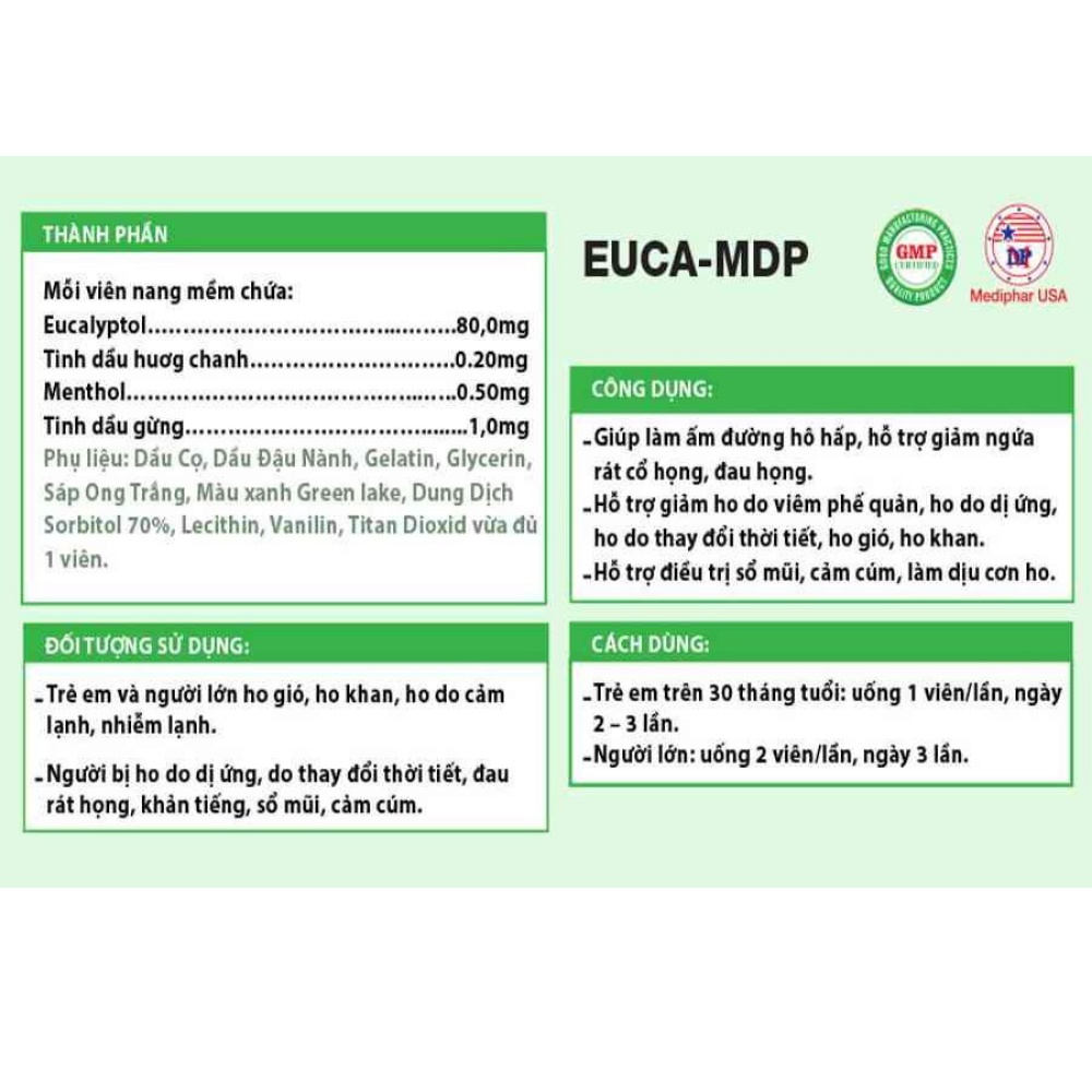 Euca-MDP Mediphar  Làm dịu cơn ho,giảm đau rát họng