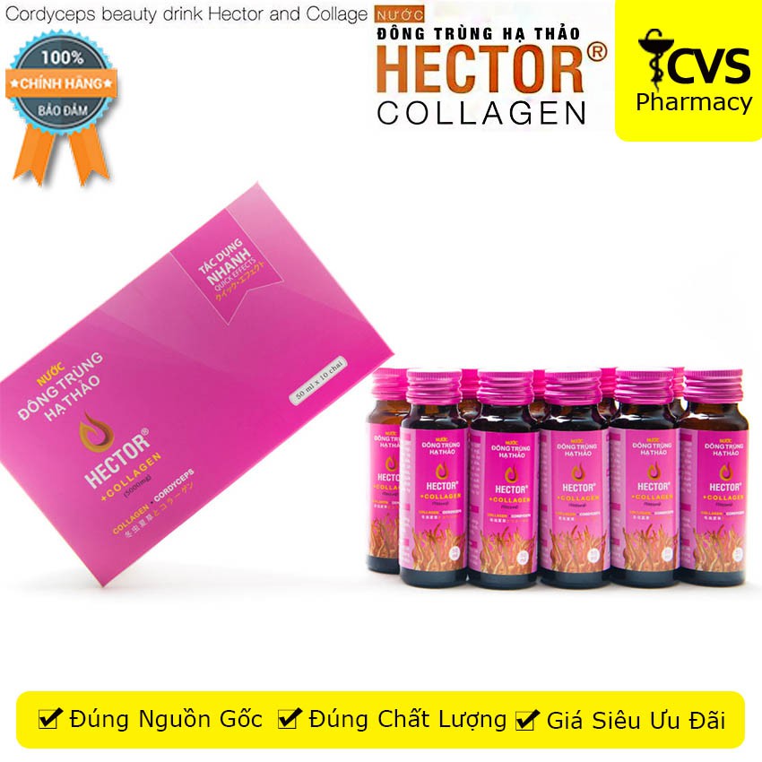 [Hộp 10 Chai] Nước uống Đông Trùng Hạ Thảo Hector Collagen / Hector Cordyceps Collagen (Hồng) -  cvspharmacy