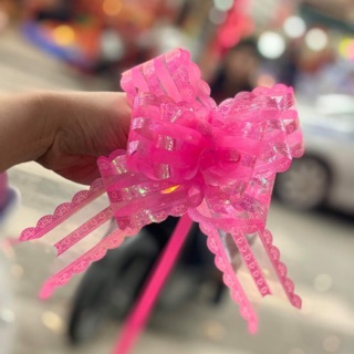10 cái nơ rút kẻ kim tuyến hồng nhũ loại đẹp bản 5cm size 50cm dùng để gói quà hay trang trí lẵng quà